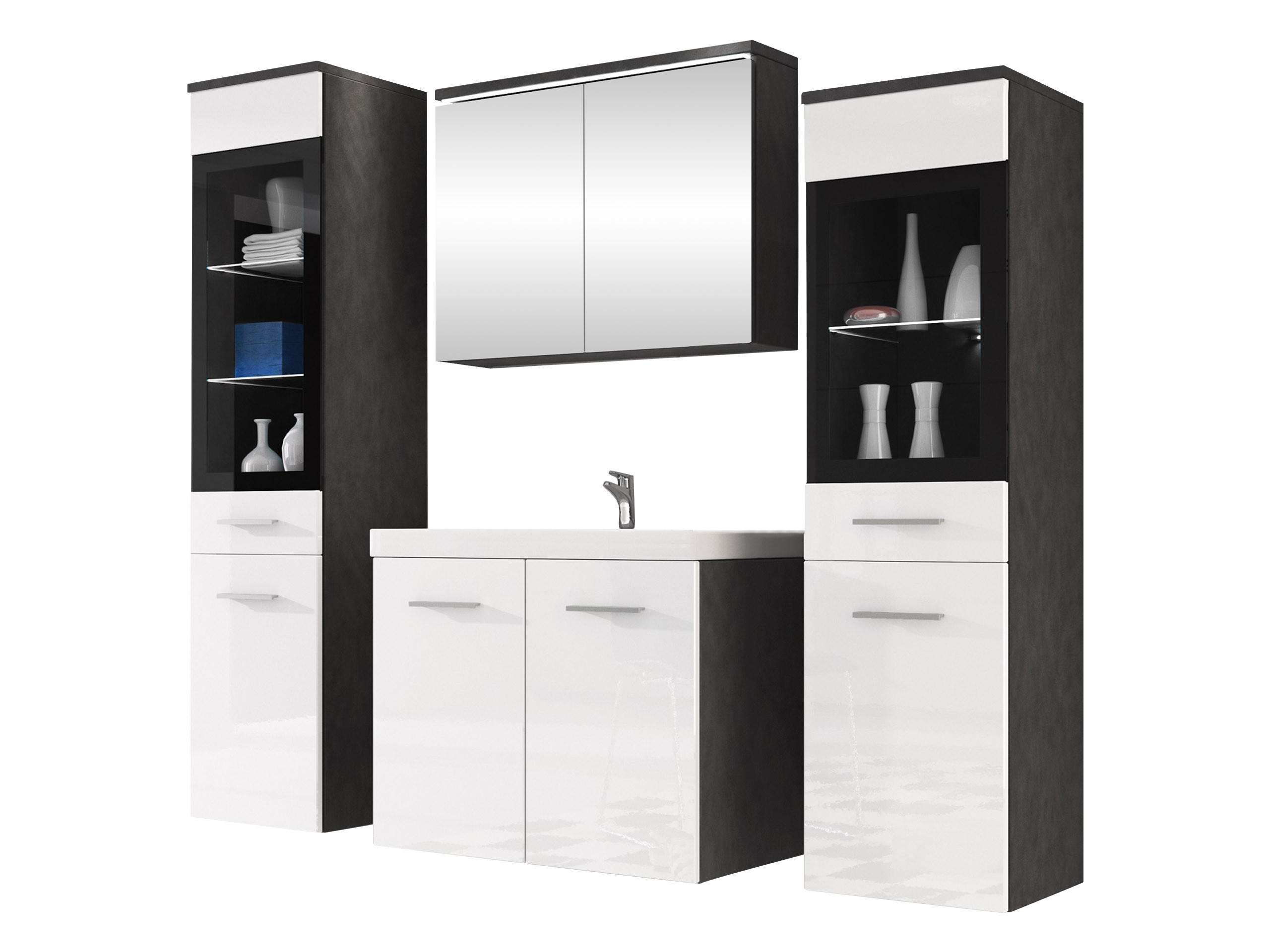 BADMÖBEL-SET Madrit II mit weißer LED Beleuchtung - Dunkelgrau/Silberfarben, Holzwerkstoff/Kunststoff (132/132/30cm) - MIRJAN24