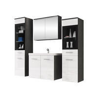 BADMÖBEL-SET Madrit II mit weißer LED Beleuchtung - Dunkelgrau/Silberfarben, Holzwerkstoff/Kunststoff (132/132/30cm) - MIRJAN24