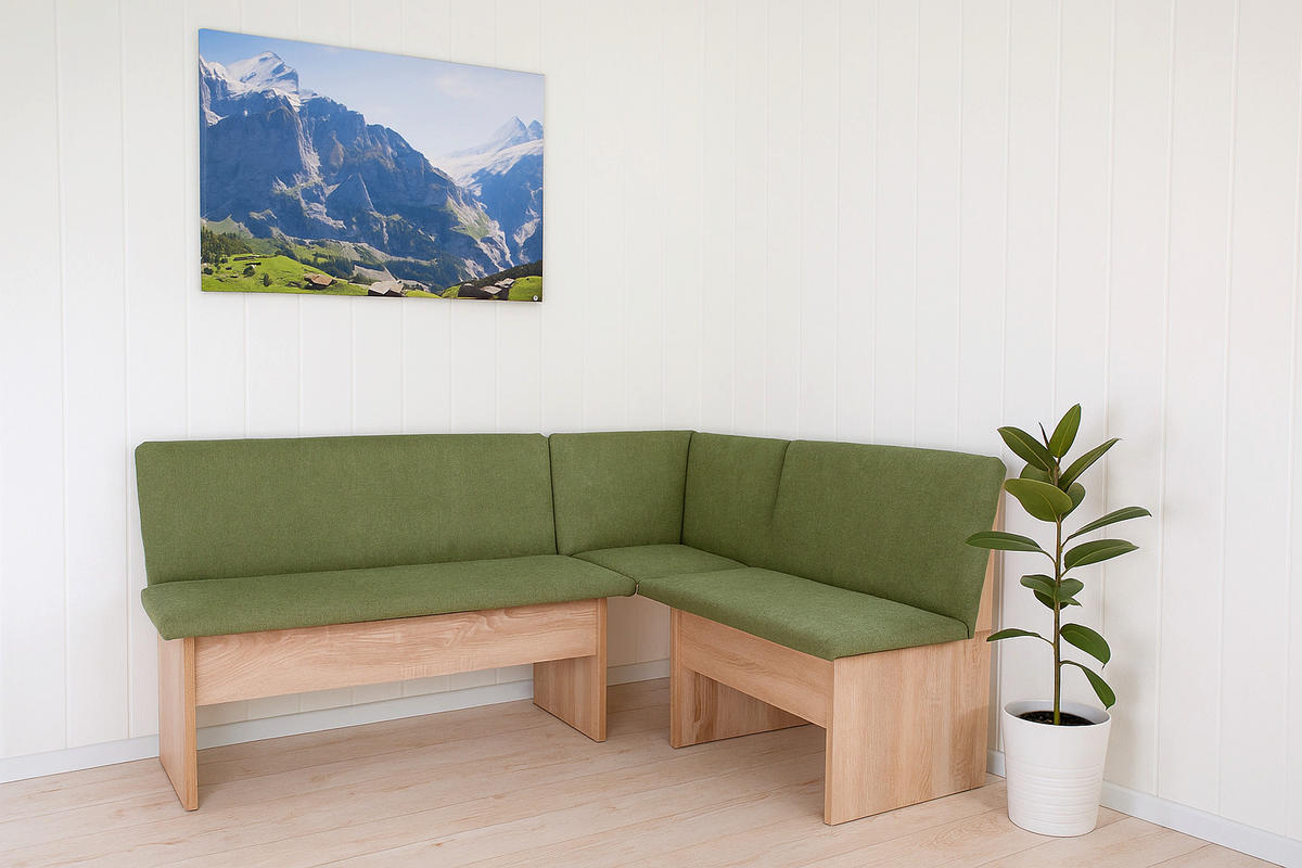 ECKBANK Die Vielseitige - Grün/Sonoma Eiche, Holzwerkstoff/Textil (145/185cm) - Kundler Home