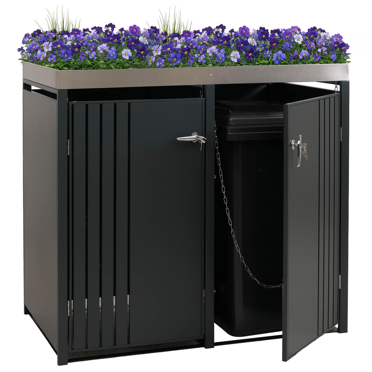 MÜLLTONNENBOX 2er mit Pflanzkasten HxBxT 125x132x84cm Anthrazit - Anthrazit, Metall (132/125/84cm) - PROREGAL