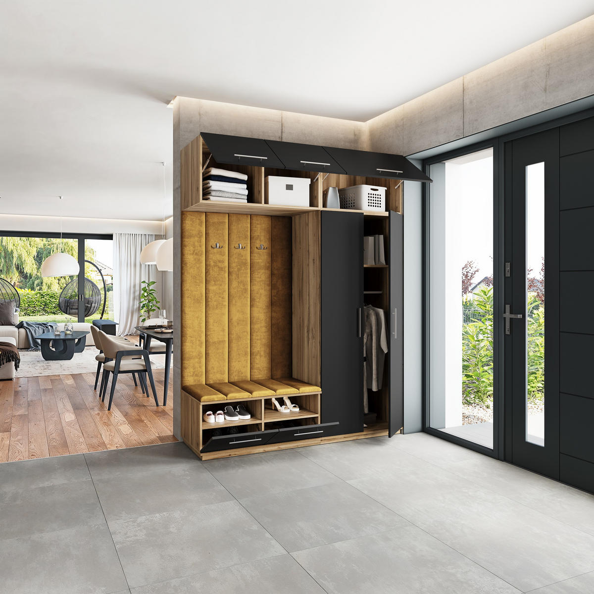 GARDEROBENSCHRANK REMA 180/240/60 cm Modern Garderobe-Set Eiche Wotan - Gelb/Eiche Wotan, Holzwerkstoff (180/240/60cm) - MASSENO