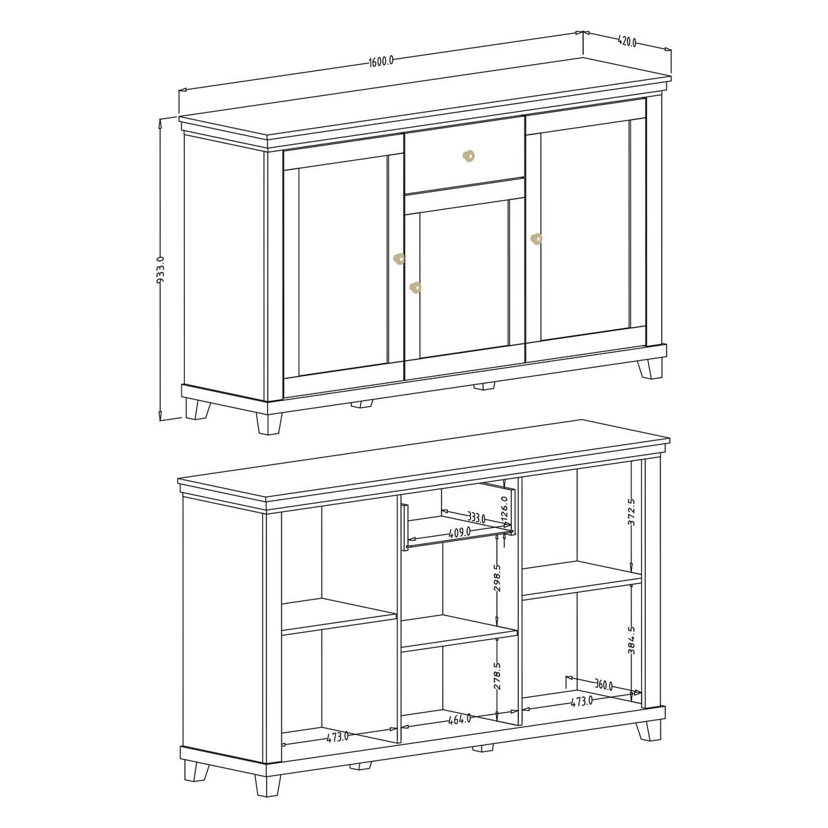 SIDEBOARD EVANDRO 160/93/42 cm mit 1 Schubladen und 3 Türen Grün - Grün, Holzwerkstoff (160/93/42cm) - MASSENO