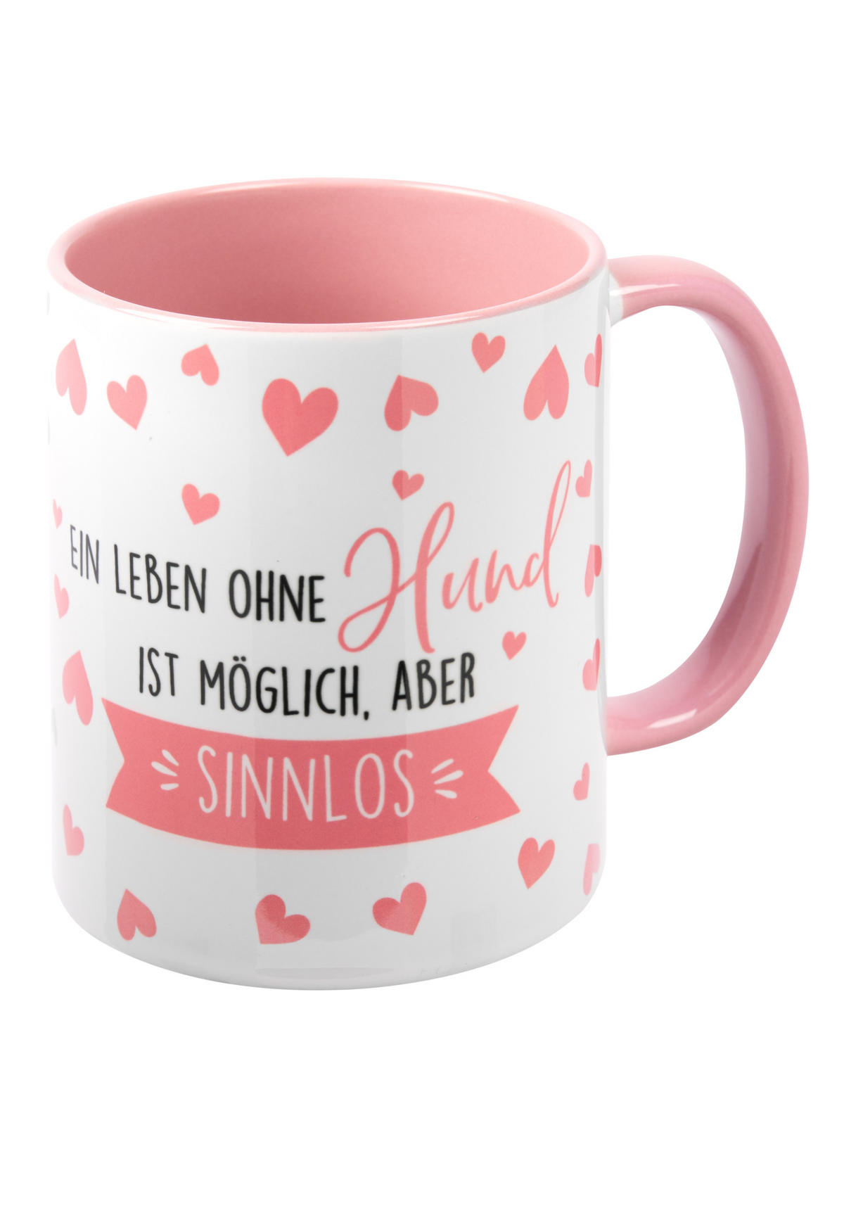 KAFFEEBECHER Hunde Ein Leben ohne Hund ist möglich, aber sinnlos Rosa 320 ml - Rosa, Keramik (0.32L) - United Labels