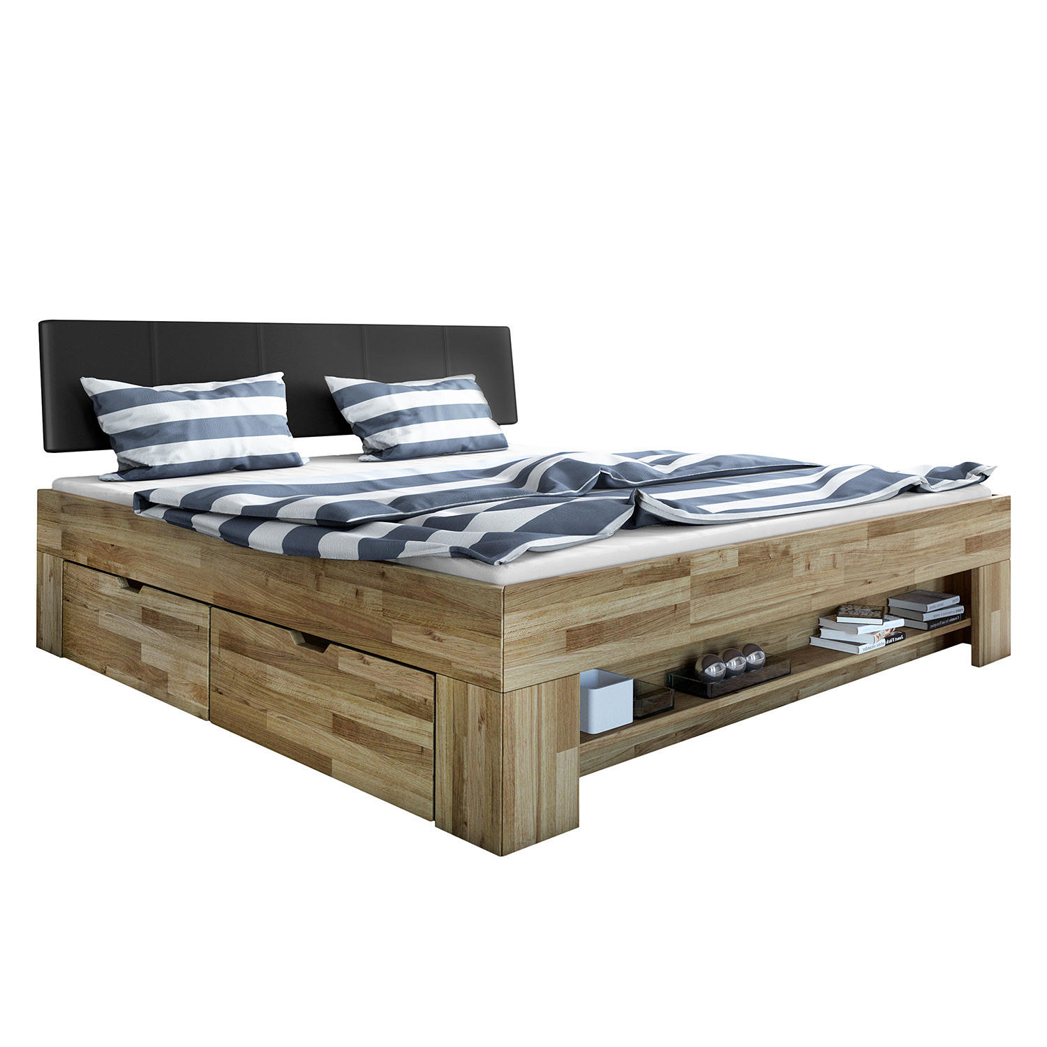MASSIVHOLZBETT - Massivholz Eiche - Braun - Eichefarben, Holz/Kunststoff (140/200cm) - home24