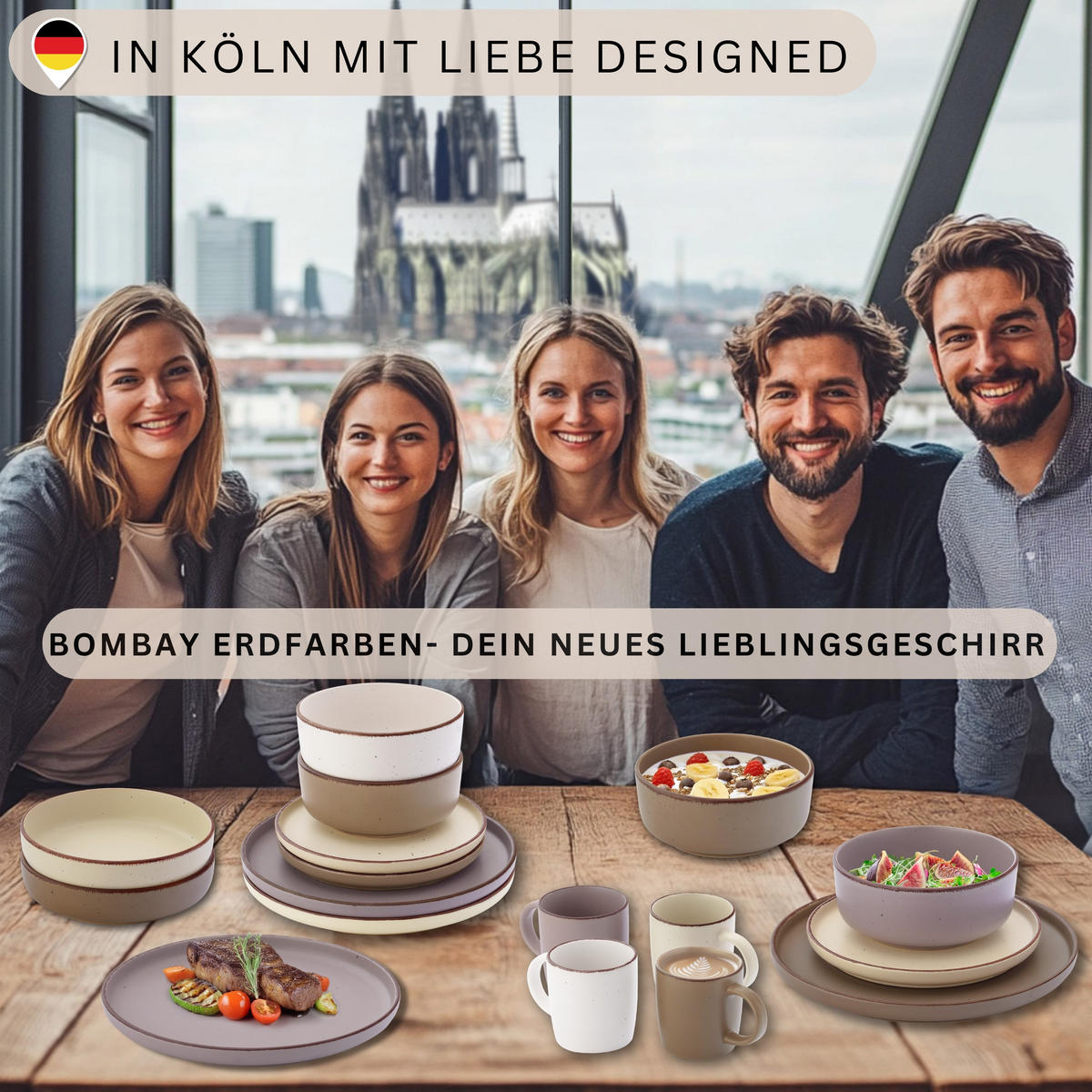 TAFELSERVICE BOMBAY ERDFARBEN - 36 teilig aus Steingut 12 Personen - Multicolor/Braun, Stein (50/30/80cm) - Sänger