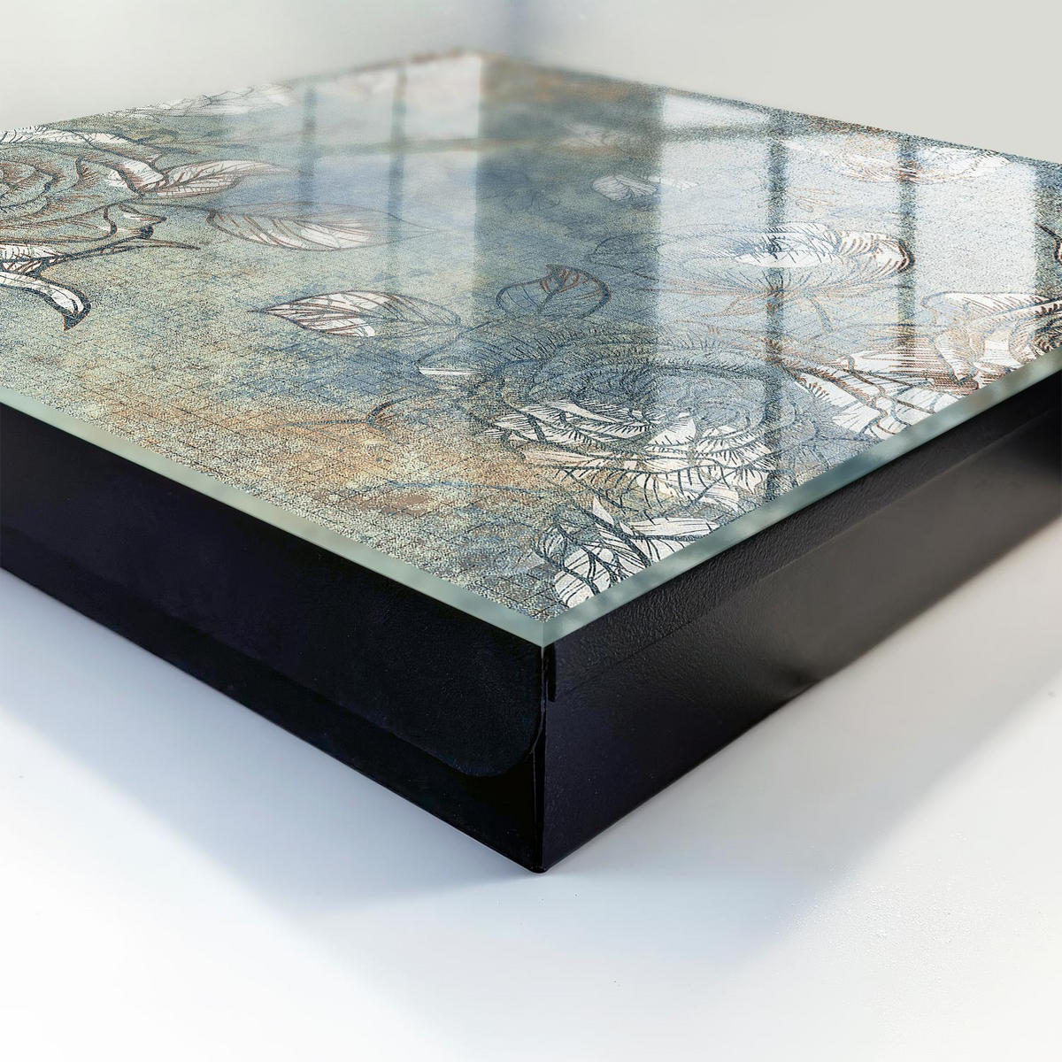 SCHLÜSSELBOX Schwarz 30x30 cm- Türöffnung nach rechts - Blumenmuster - Blau, Metall (30/30/5cm) - TULUP