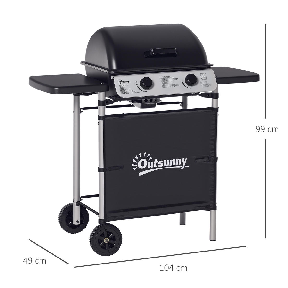 GASGRILL DE-18616 2 Brenner, 2,8 kW mit 2 Grillrosten Schwarz - Schwarz, Metall (49/99/104cm) - ComfortXL