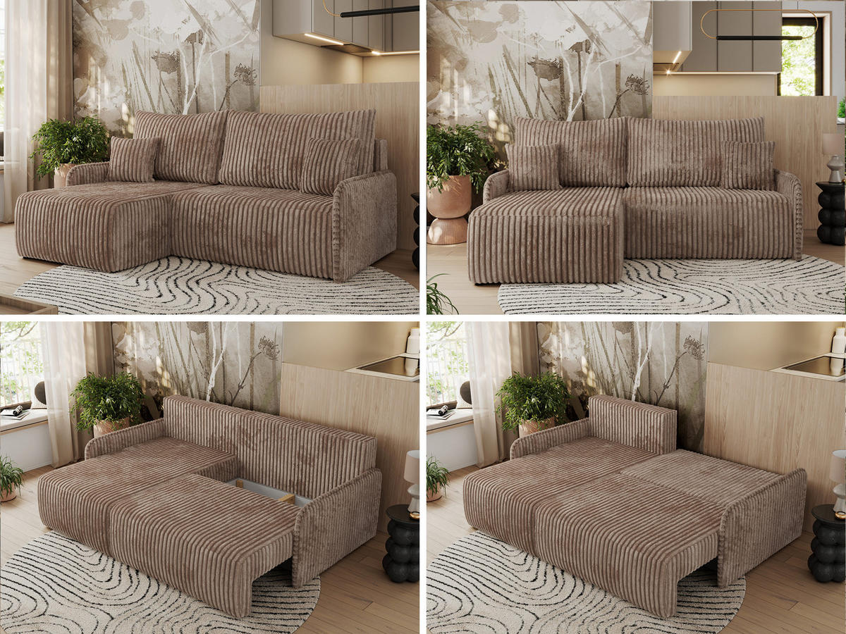 ECKSCHLAFSOFA ARPA L Braun Cord - links - Schwarz/Braun, Kunststoff/Textil (198/150cm) - MKS