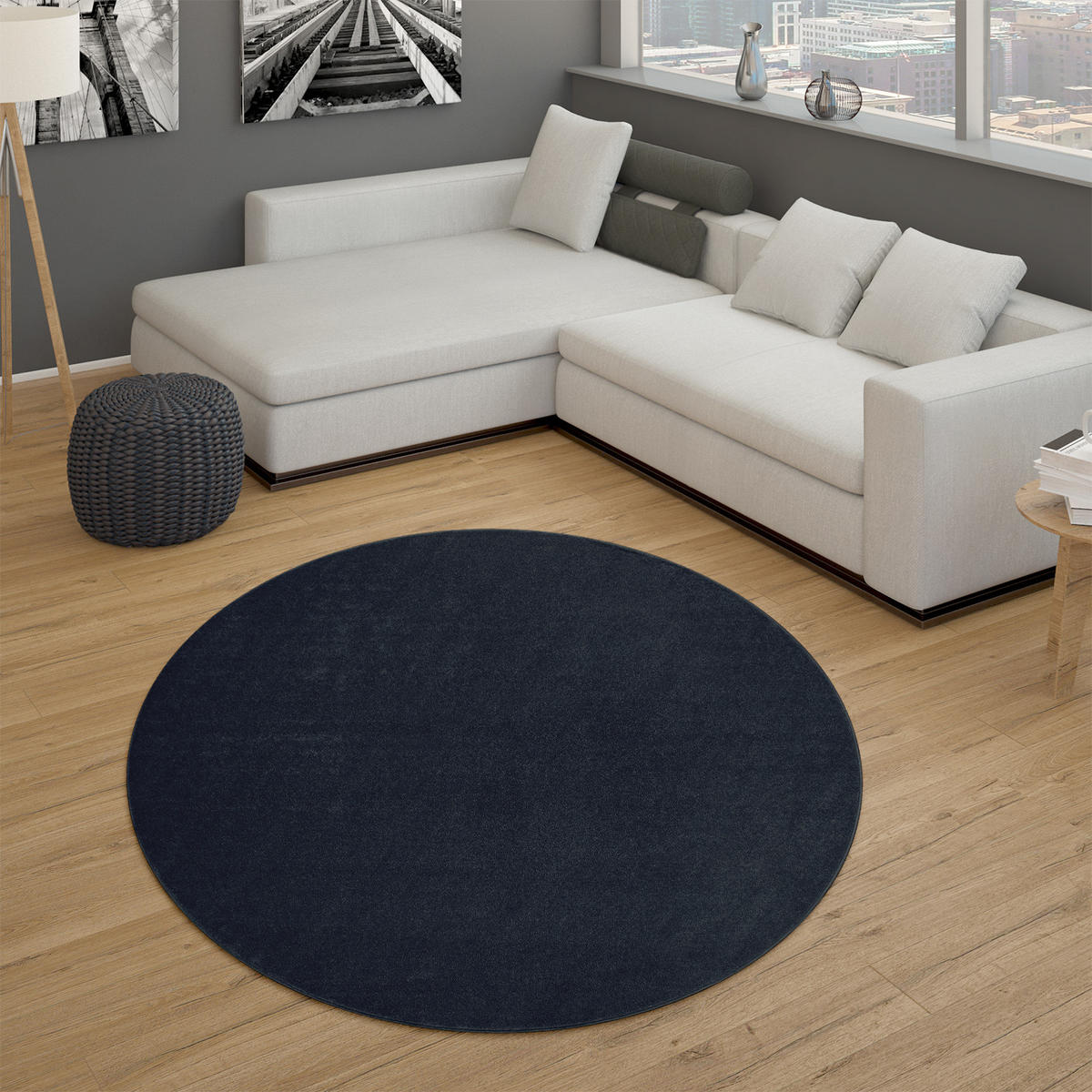 KURZFLORTEPPICH 120/120 cm Porto 890 - Dunkelblau, Textil (120/120cm) - Paco Home