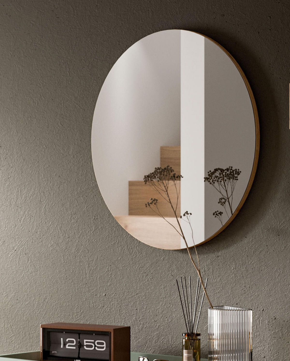 WANDSPIEGEL in Artisan Eiche rund Flurspiegel Ø 70 cm, Borga - Eiche Artisan, Glas/Holzwerkstoff (70/70/6cm) - Inn.Furn