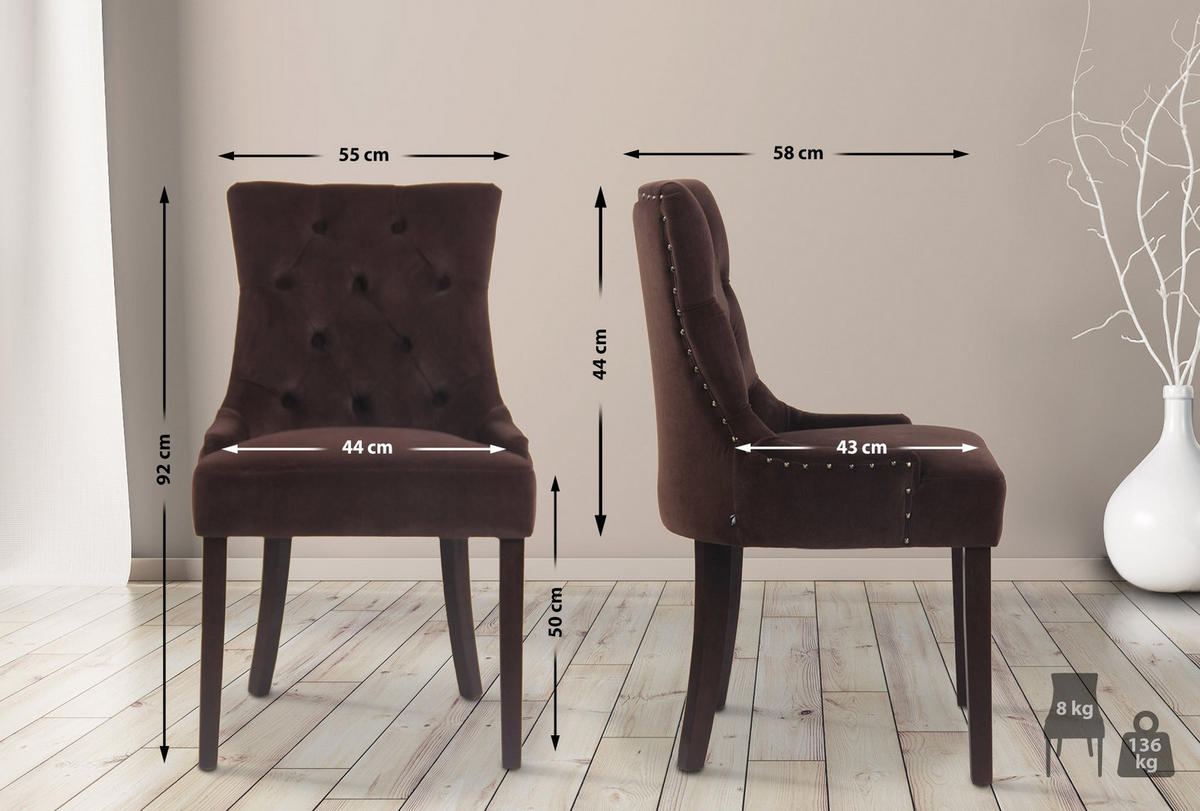 WOHNZIMMERSTUHL 4er Set Samt braun - Braun, Holz/Textil (55/92/58cm) - CLP