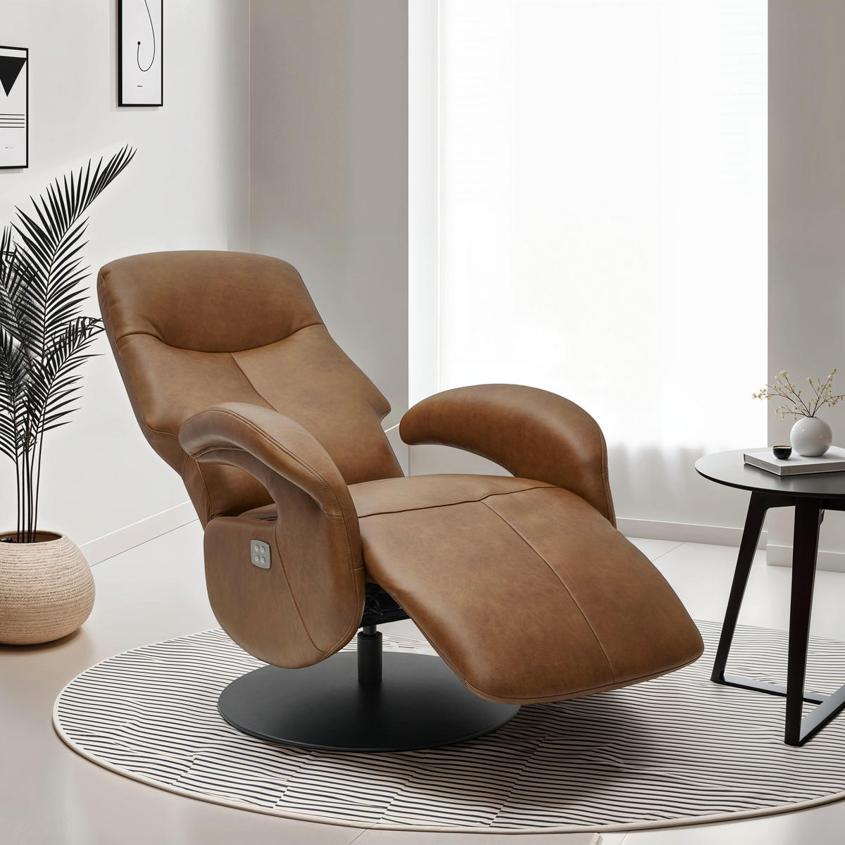 RELAXSESSEL Echtleder Cognac Braun - Schwarz/Braun, Leder/Metall (79/115/85cm) - Furnhouse