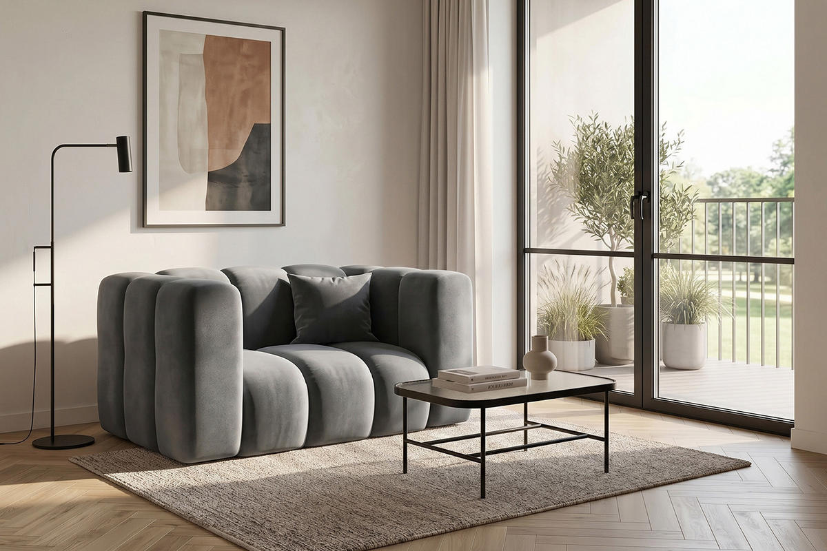 KŘESLO Modulární, Moderní Design, Sametová Látka Riviera, Šedé, GRAND - šedá, dřevo (137/70/89cm) - Kaiser Möbel