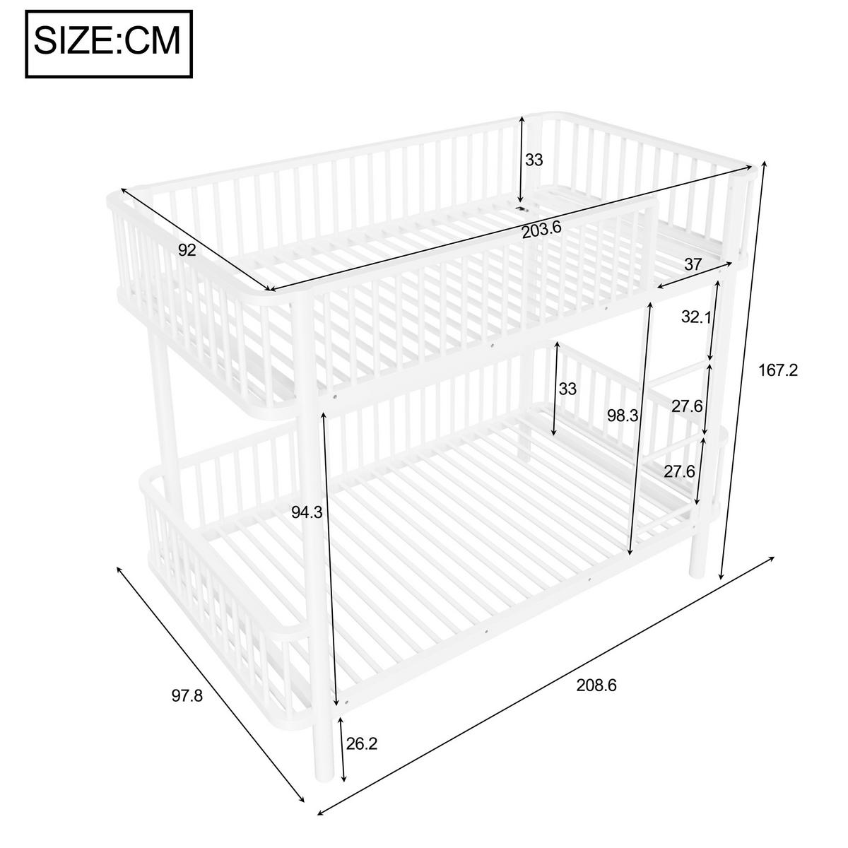METALL-ETAGENBETT 90*200 mit Schutzgitter, Schwarz-Weiß - Weiß, Metall (90/200cm) - FLIEKS