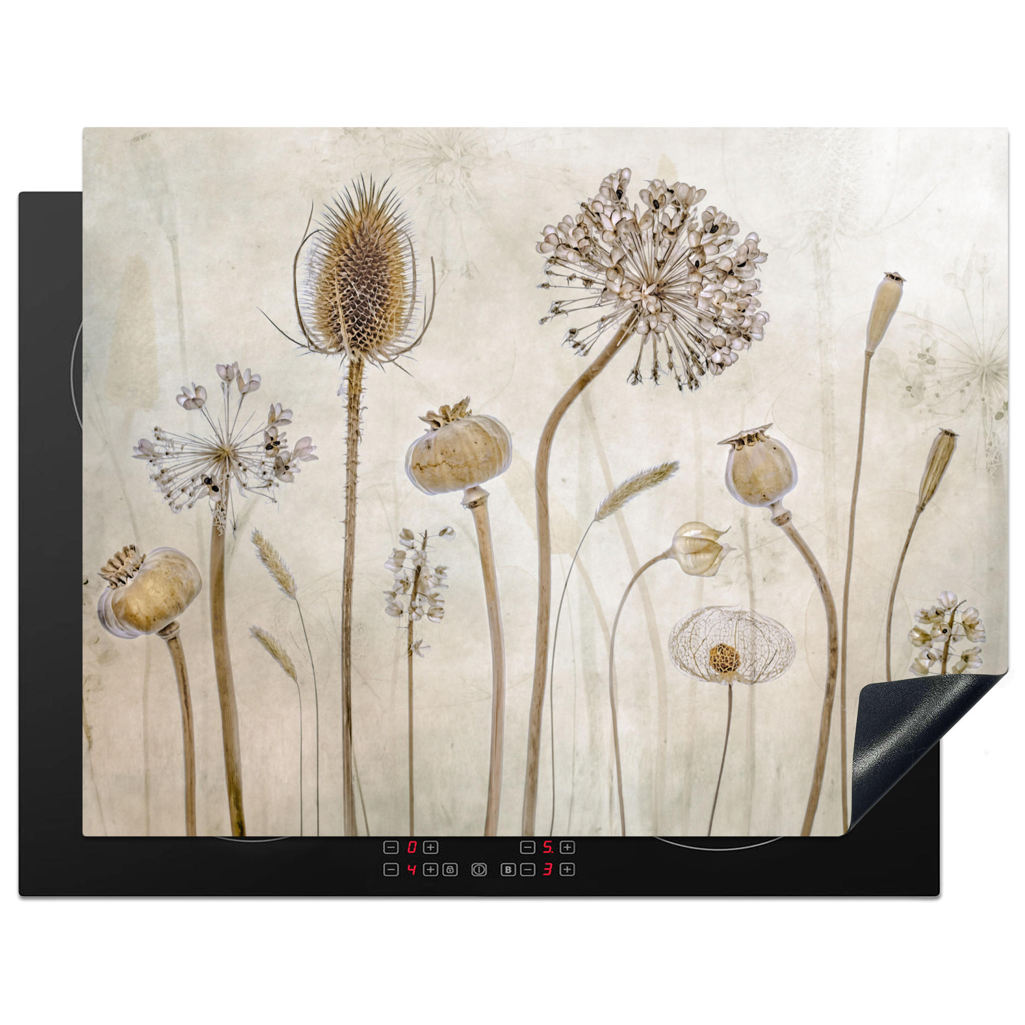 HERDABDECKPLATTE Blumen - Aquarell - Stilleben - Braun - Vintage 77x59 cm - Sandfarben, Kunststoff (77/0.2/59cm) - MuchoWow