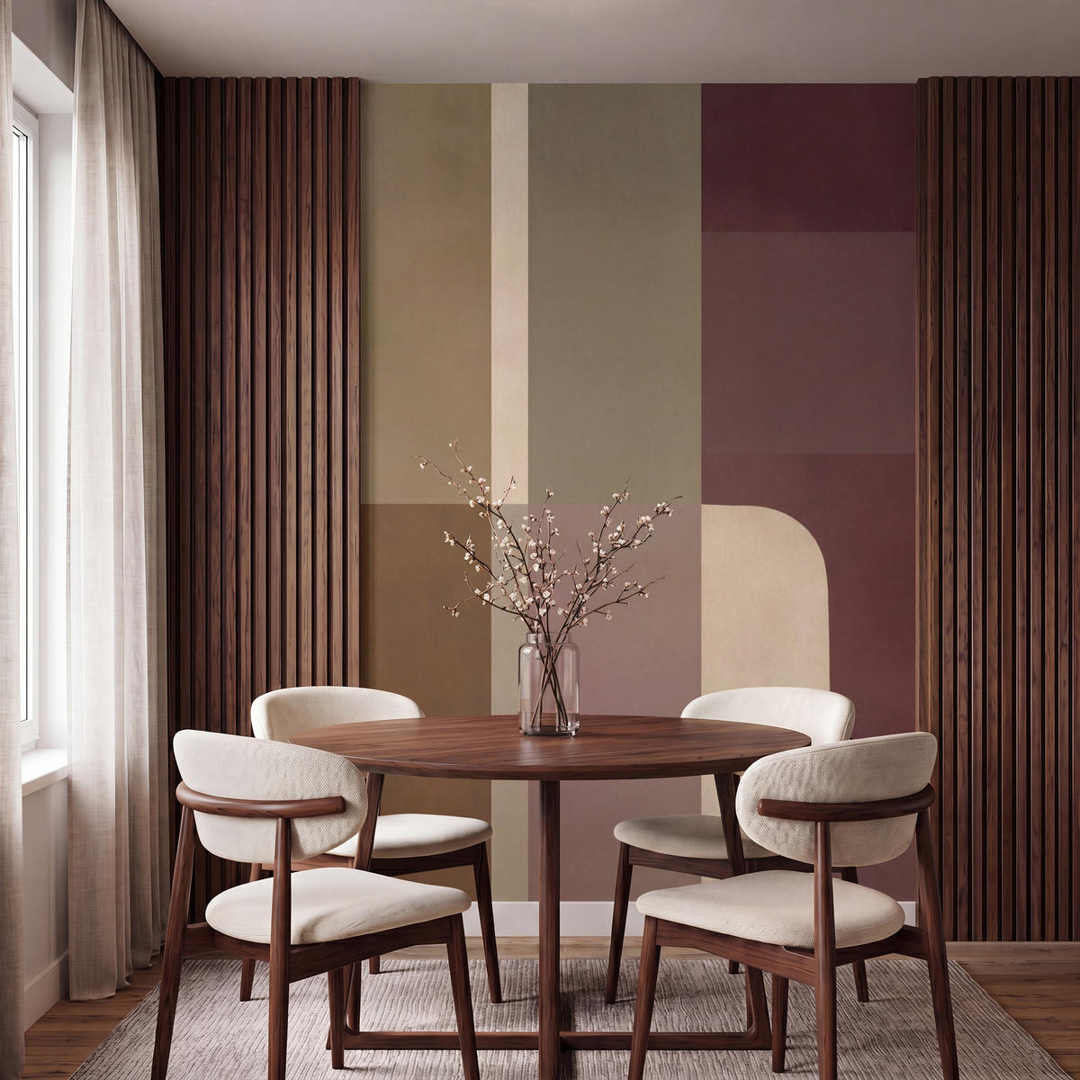 TAPETE - Unis - Abstrakt - Bordeaux - Linien - 140x200 cm - Multicolor, Papier (140/200cm) - OnlyWow