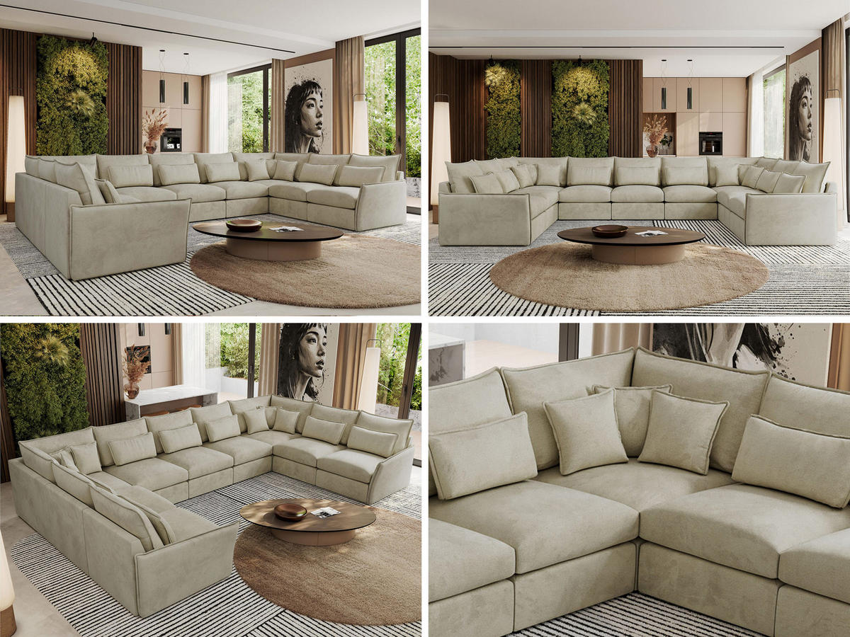 WOHNLANDSCHAFT VERSO U 9M Beige Velvet - Beige/Schwarz, Kunststoff/Textil (442/93/270cm) - MKS