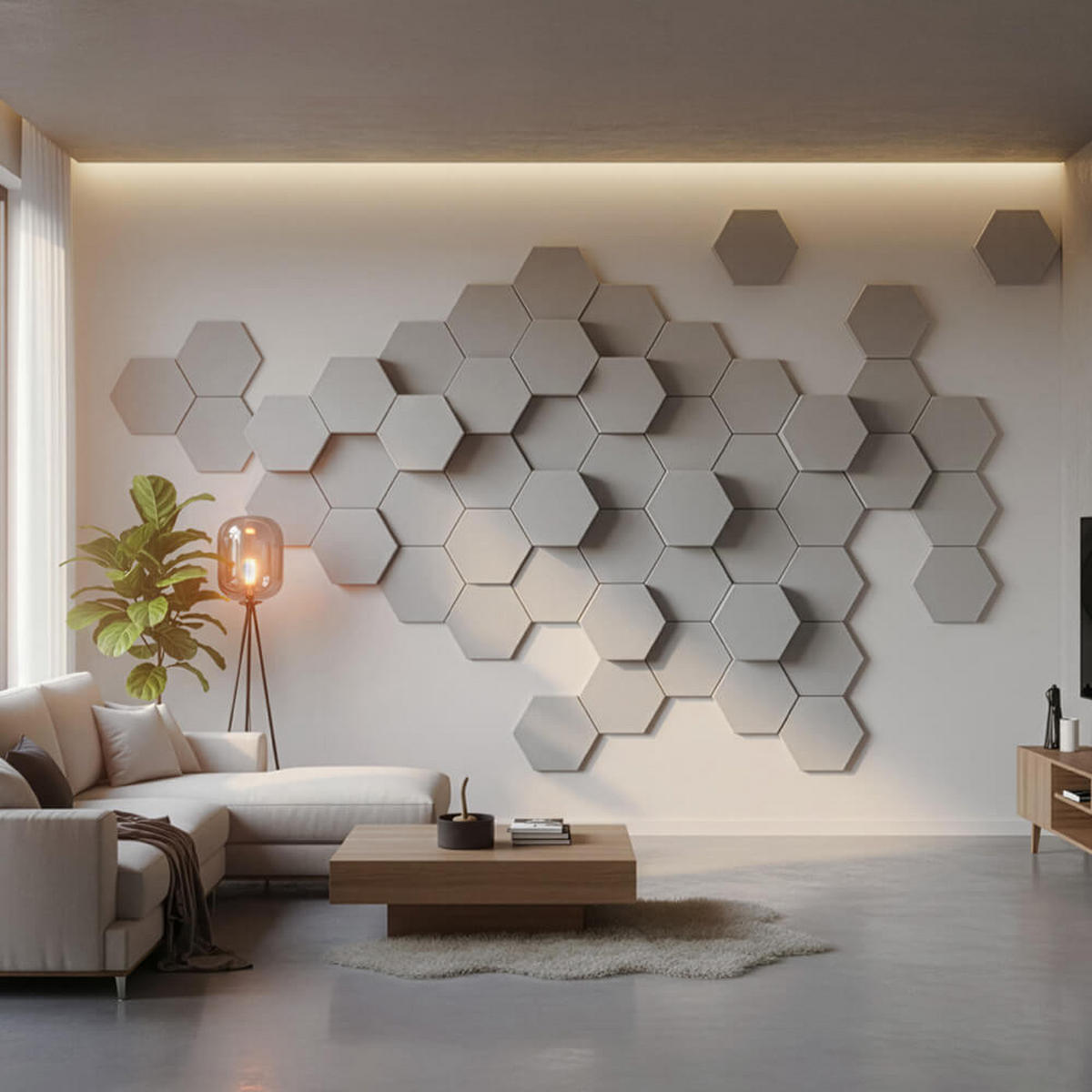 AKUSTIKPLATTEN Hexagon selbstklebend SILENT - 5er Set Hellgrau - Hellgrau, Kunststoff (35/30.3/1cm) - Home Deluxe