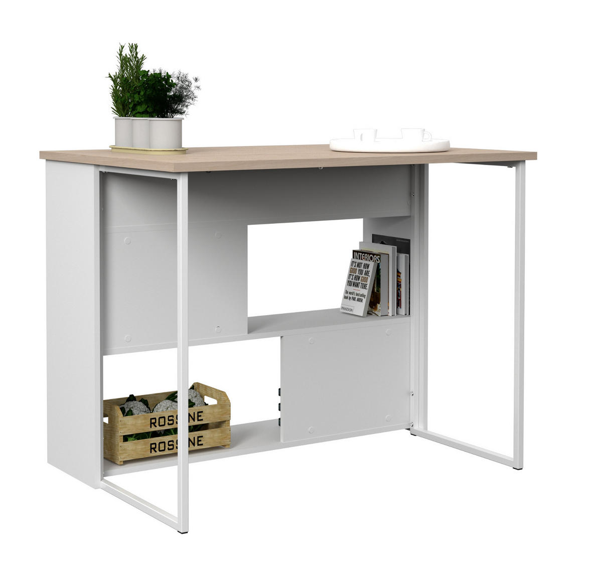 BUFFET weiß, Eiche, Set 2-tlg. Buffetschrank und Kücheninsel - Eichefarben/Weiß, Holzwerkstoff/Metall (116/184/80cm) - Parisot Meuble