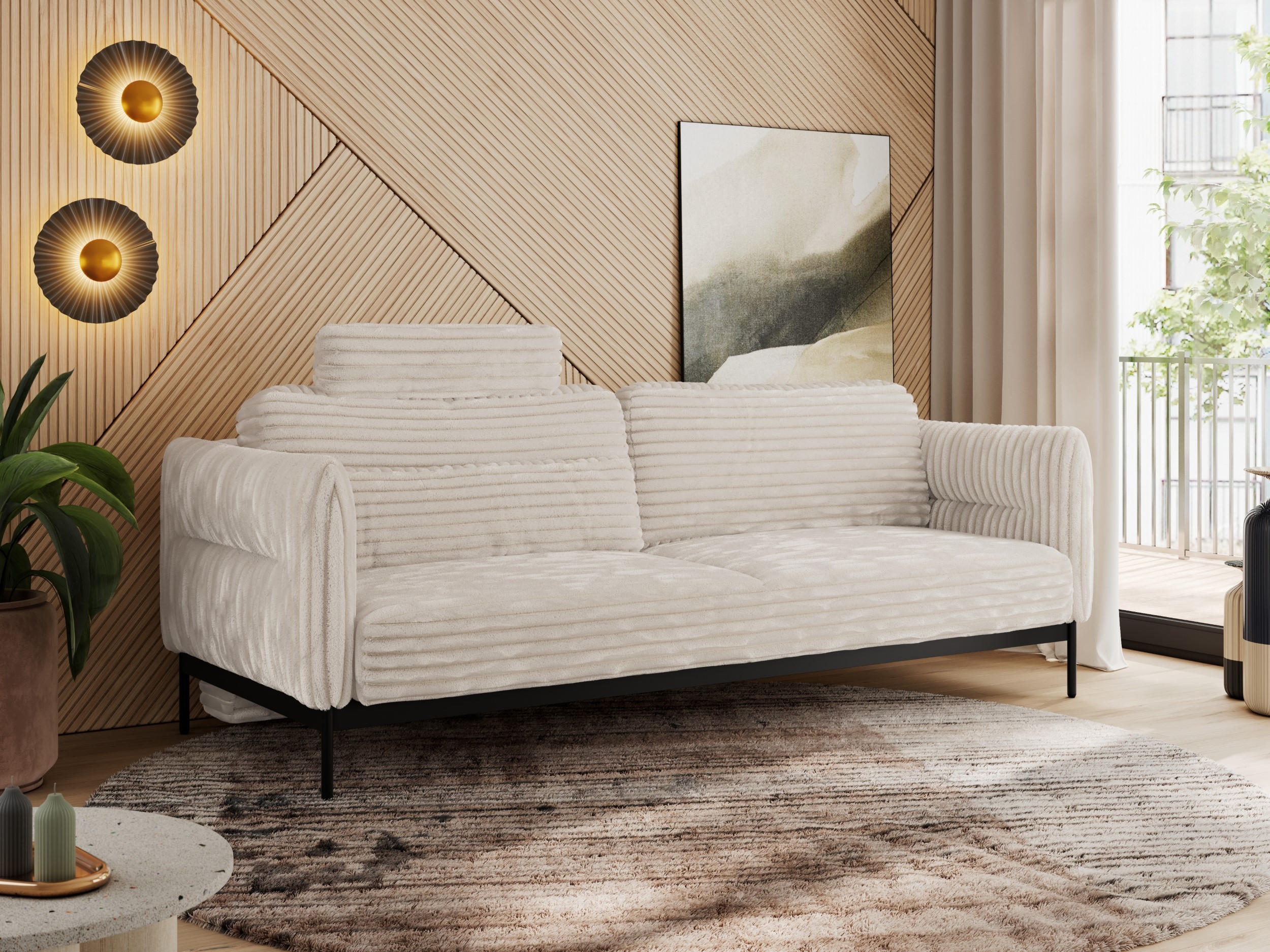 SOFA SALENTO Beige Cord - Beige/Schwarz, Textil/Metall (221/82/101cm) - MKS