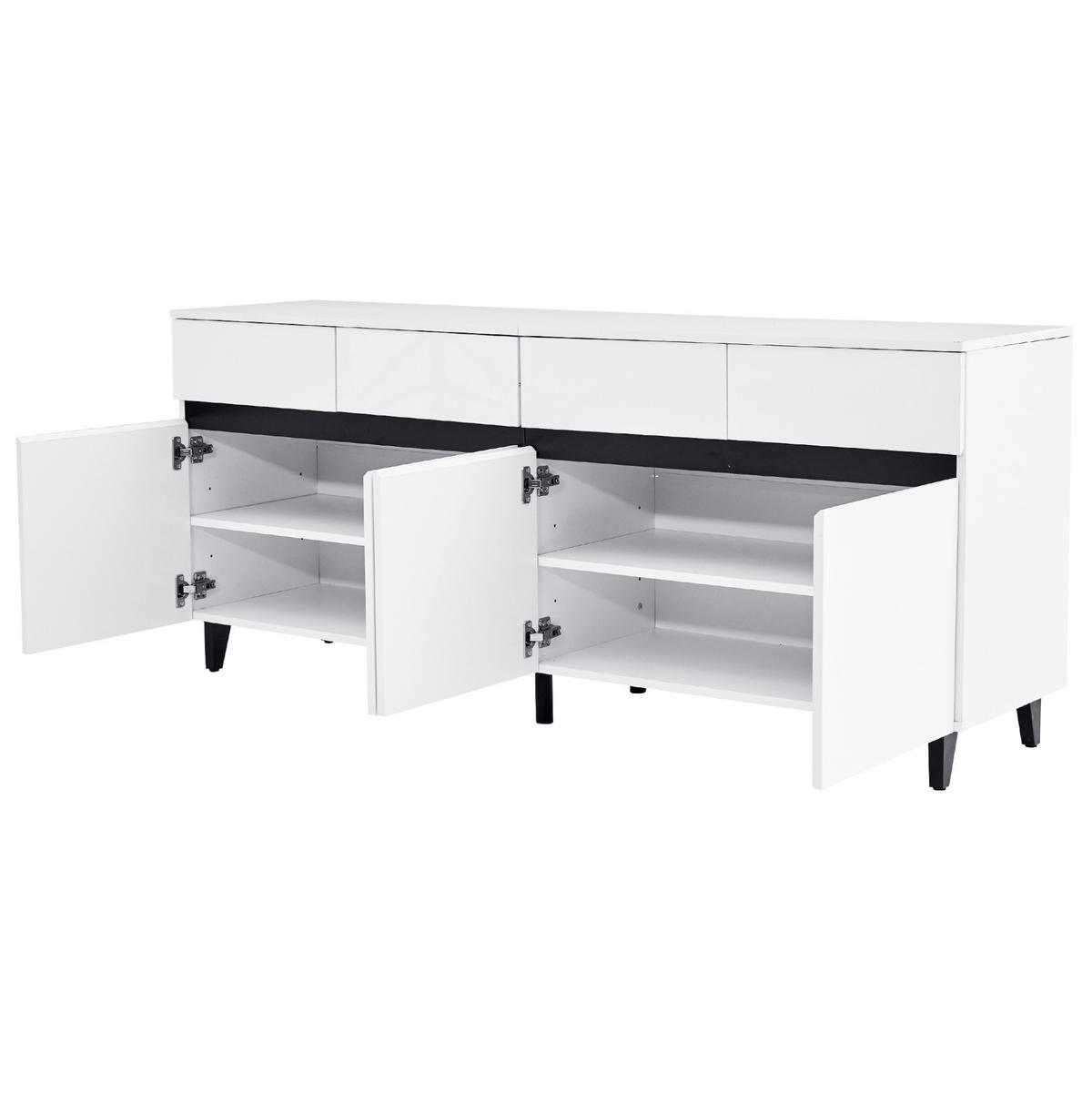SIDEBOARD, 160/40/68 cm, bílý, dřevotříska, s vysokým leskem a 4 zásuvkami - bílá, kompozitní dřevo (160/68/40cm) - BEAOK