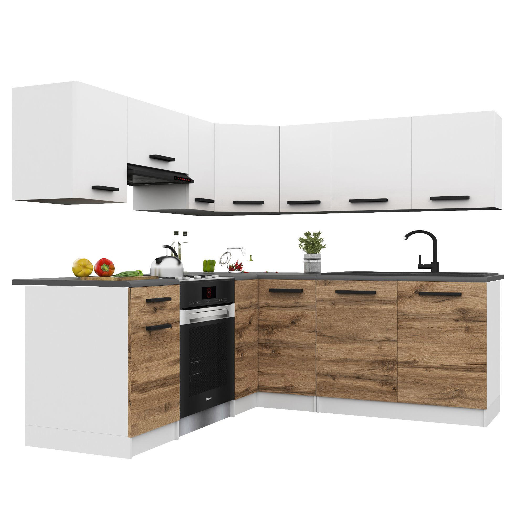 B BELINI GROUP KUCHYŇSKÁ LINKA Italia 6 360 cm, s pracovními deskami, Bílo-zlatohnědá matná