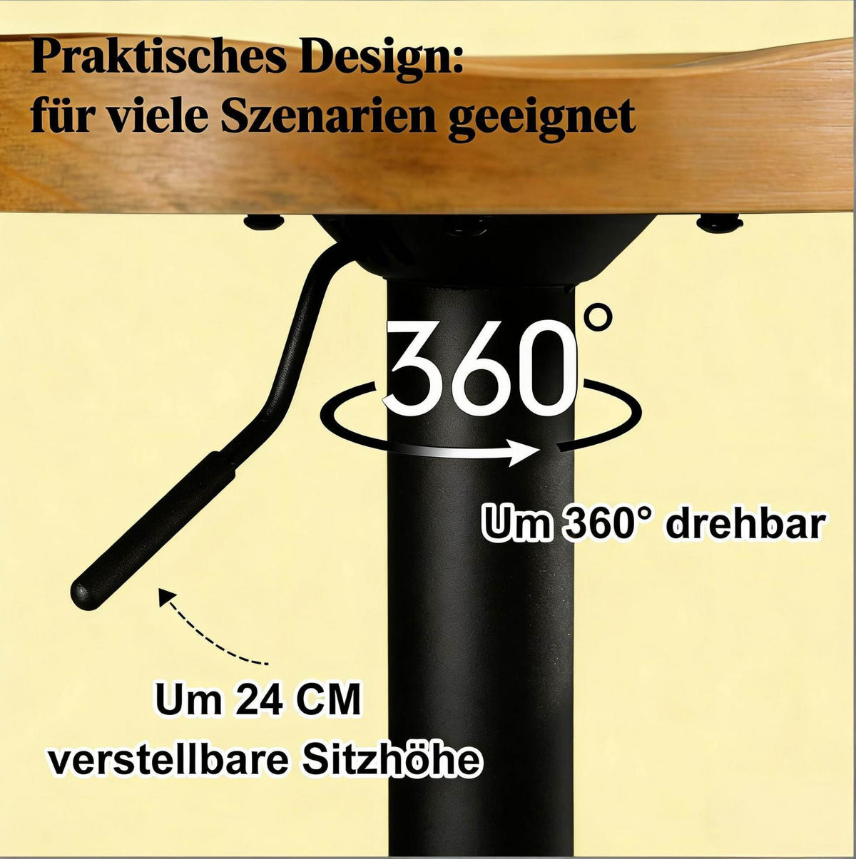 BARHOCKER 60–81 cm höhenverstellbar und drehbar aus Massivholz - Naturfarben, Holz (31.5/81/41.5cm) - MIVRAY