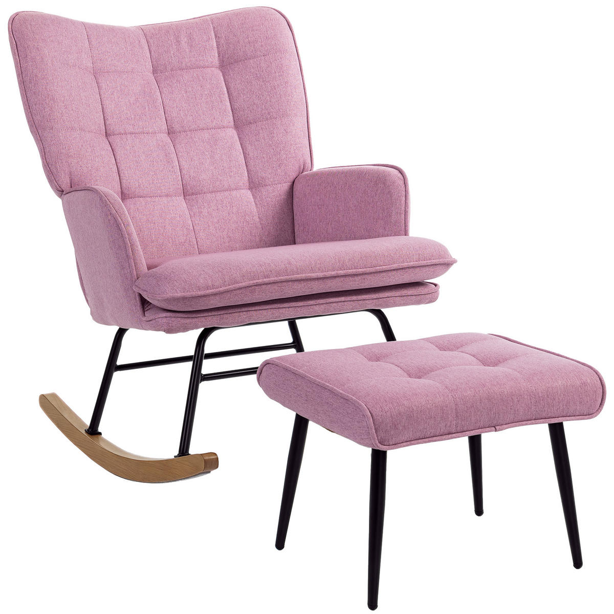 SCHAUKELSTUHL Fußstütze Kissen Armlehnen Holzbeinen 130 kg Rosa - Rosa, Textil (64/90/89cm) - Vallsero
