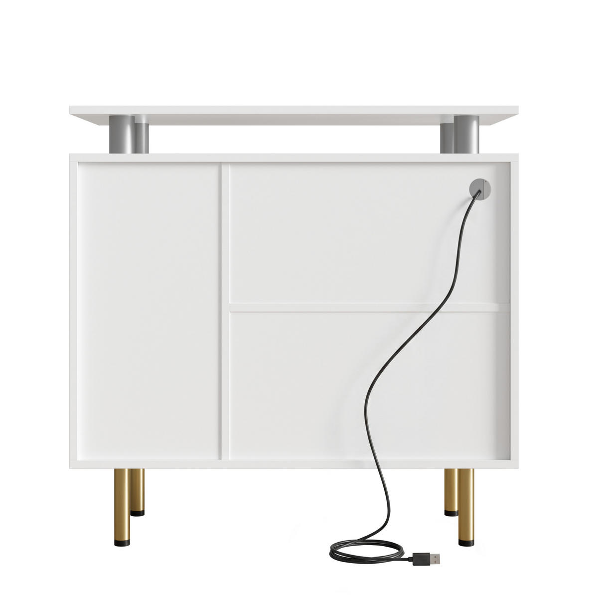 SIDEBOARD 80/35/80 cm Weiß aus Glas und Spanplatte mit LED - Weiß, Glas (80/80/35cm) - OKWISH
