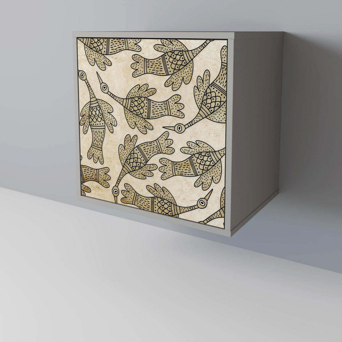 SIDEBOARD ALMONDINE SONGBIRD, Grau, 57,5x42x67,5 cm, Schwarze Metall-Rahmenfüße - Multicolor/Schwarz, Holzwerkstoff/Metall (57.5/67.5/42cm) - SpaceRebels