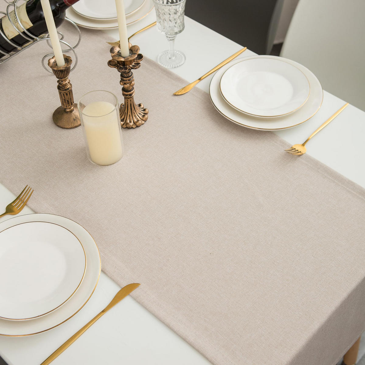 TISCHLÄUFER 40x180 cm Beige in Leinenoptik, Wasserabweisend, Waschbar, Moderne Tischdekoration - Beige, Textil (40/180cm) - SHOPENTRA