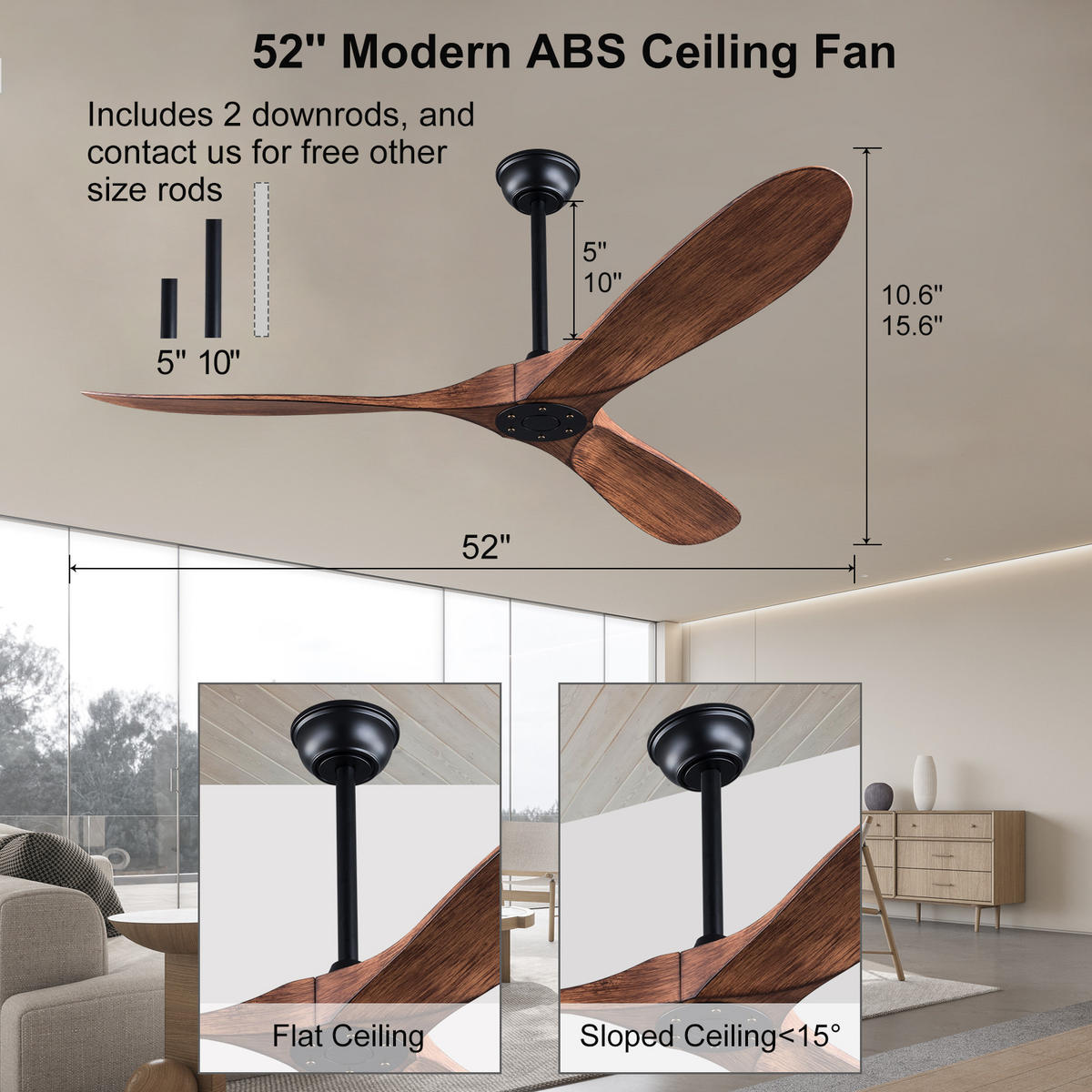 DECKENVENTILATOR DE-16229 52 Zoll ohne Licht & Fernbedienung Nussbaum - Walnussfarben, Kunststoff (132/132/39cm) - ComfortXL