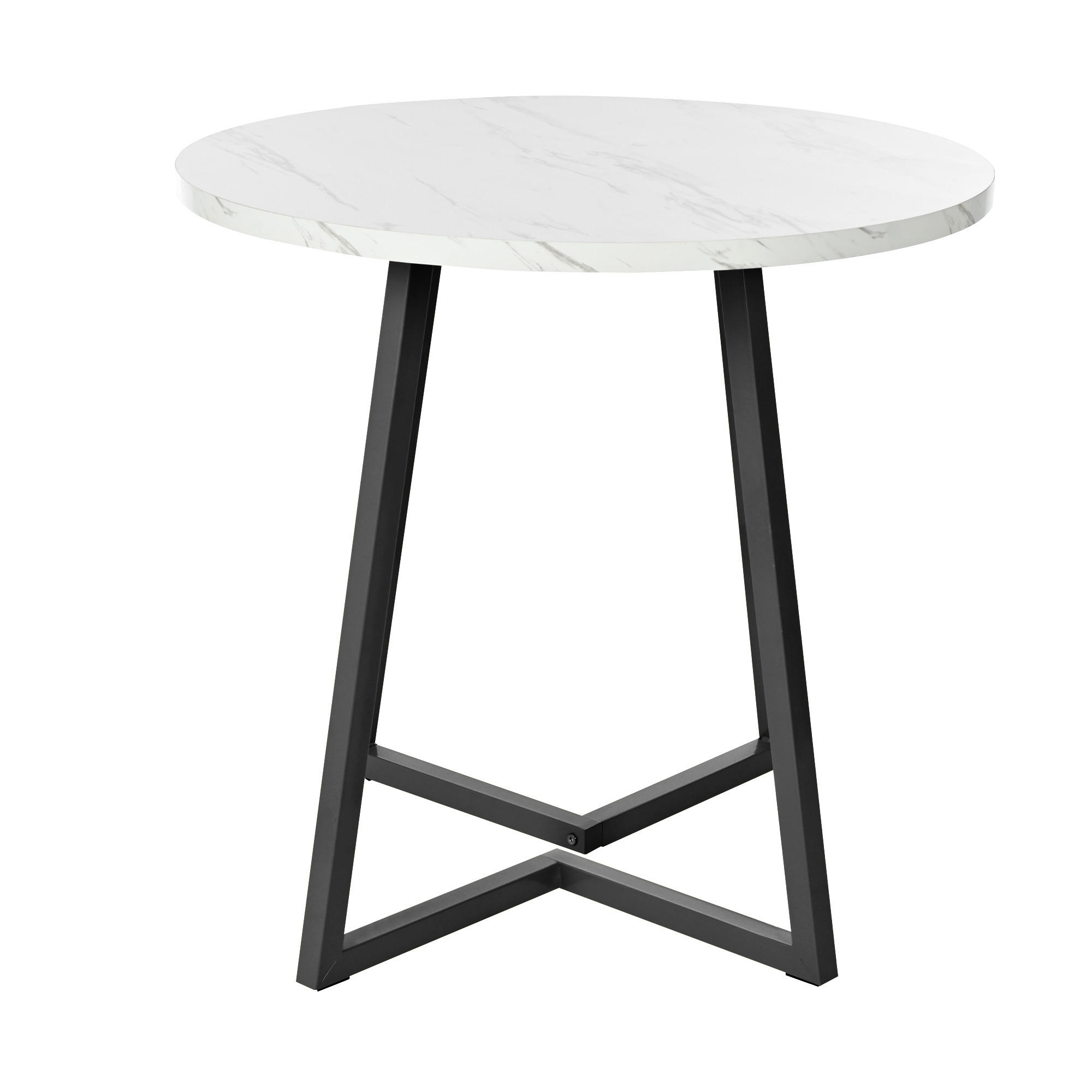 ESSTISCH rund 80/80/75 cm Weiß MDF Tisch mit Marmormuster und Metallgestell - Weiß, Holzwerkstoff (80/80/75cm) - OKWISH