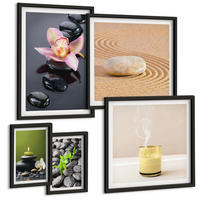 BILDER SET 5er Set - 50x50 cm & 20x30 cm & 40x60 cm Schwarzer Rahmen - Der Frieden der Natur mit Buddha - Schwarz, Kunststoff (40/60cm) - TULUP
