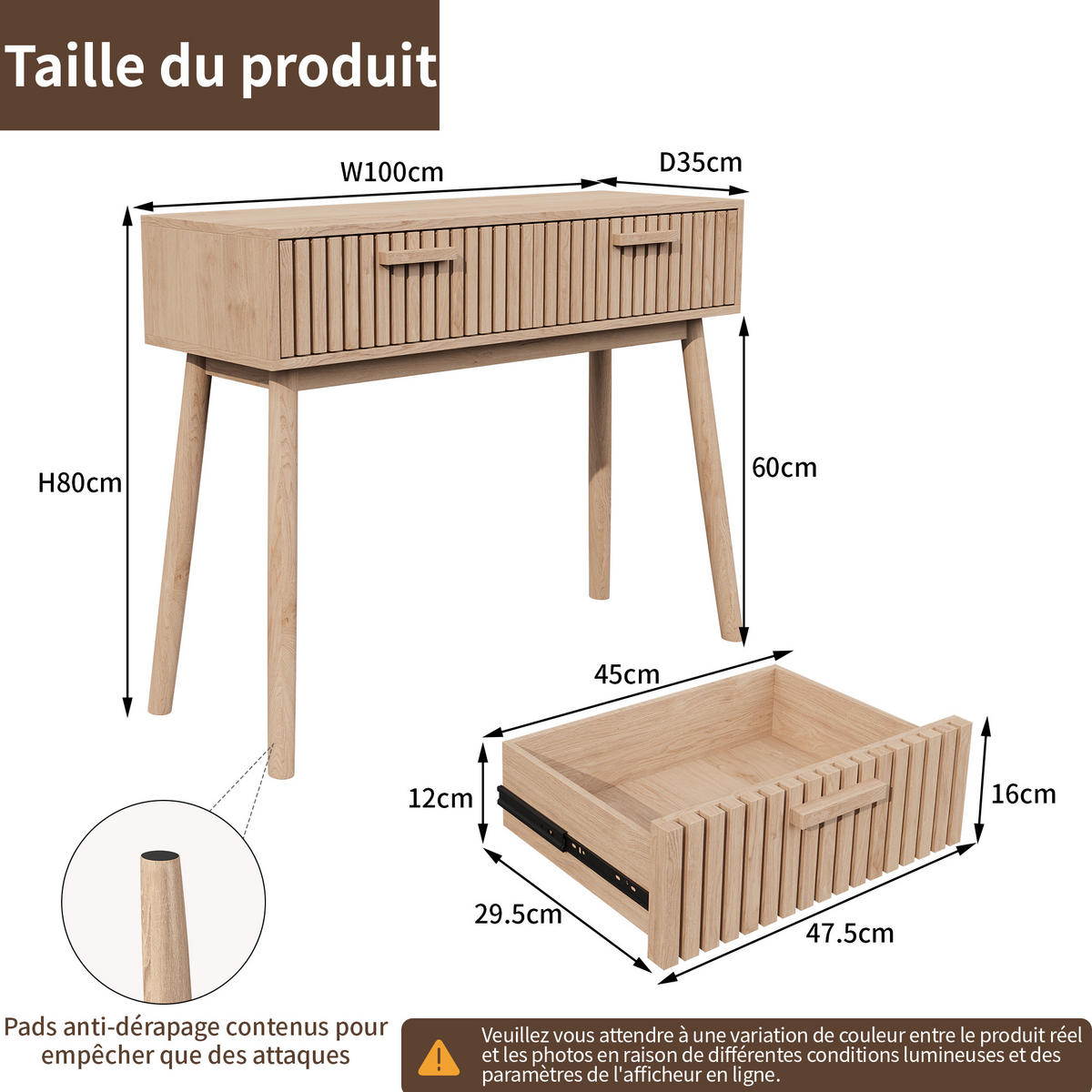 KONSOLE geriffelt Holz braun - Naturfarben, Holz (35/80/100cm) - LEBENLANG
