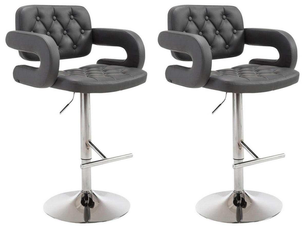 BARHOCKER Dubai, 2er Set, Gestell Metall in Chromoptik, Kunstleder Grau - Chromfarben/Grau, Kunststoff/Textil (52/100/55cm) - TPFLiving