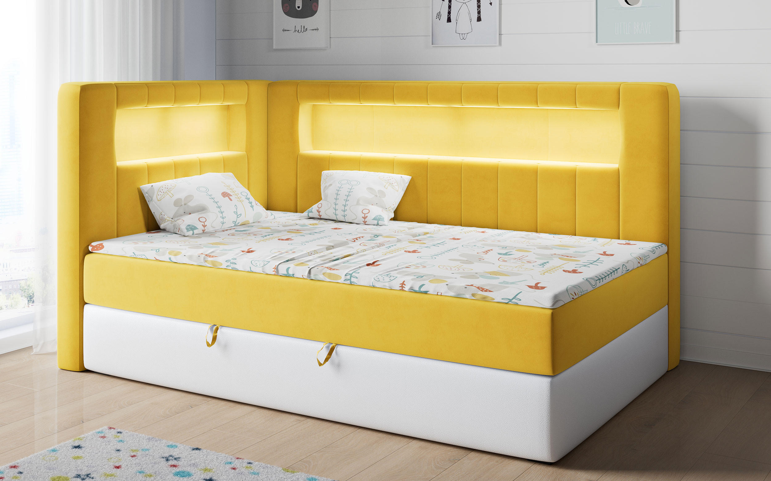BOXSPRINGBETT JUNIOR GOLD 3 90/200 Gelb/Weiß - linke Seite - Gelb/Weiß, Holz/Textil (90/200cm) - MKS