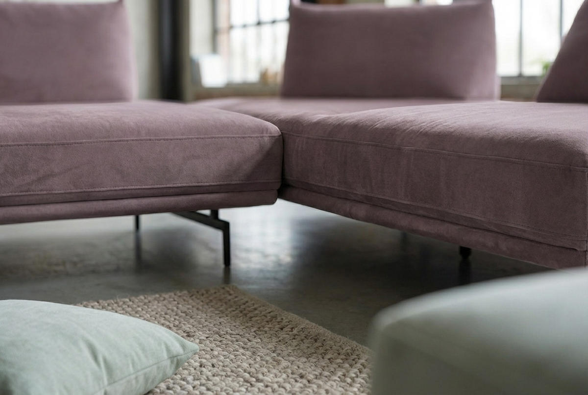 ECKSOFA CANE Violett Webstoff - Violett/Schwarz, Textil/Metall (310/210cm) - KAWOLA