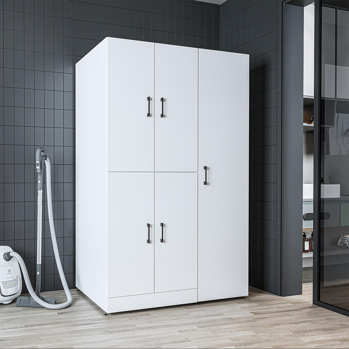 WASCHMASCHINENSCHRANK DORA-II 115cm Breit, 186cm Hoch - Weiß, Holzwerkstoff (115/186/73.8cm)