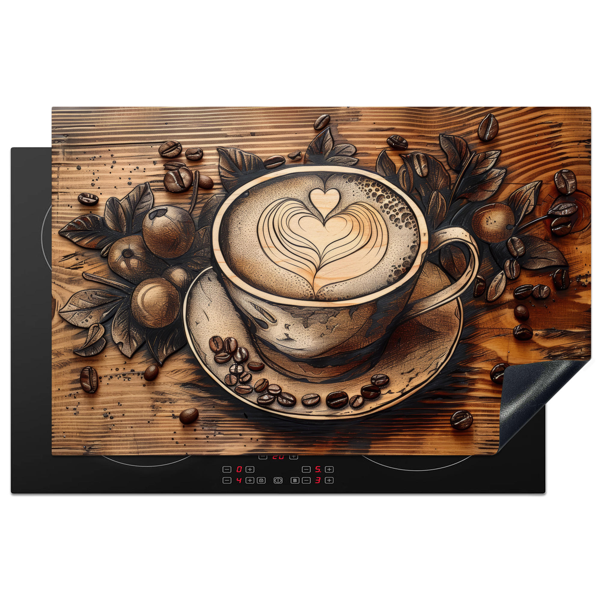 MuchoWow KRYT NA INDUKČNÍ DESKU Káva - Vintage - hnědá - šálek - dřevo 81.6x52.7 cm