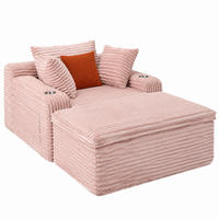 SOFA mit Chaiselongue Pink Cord - Pink, Kunststoff (112/63/165cm) - Meubliv