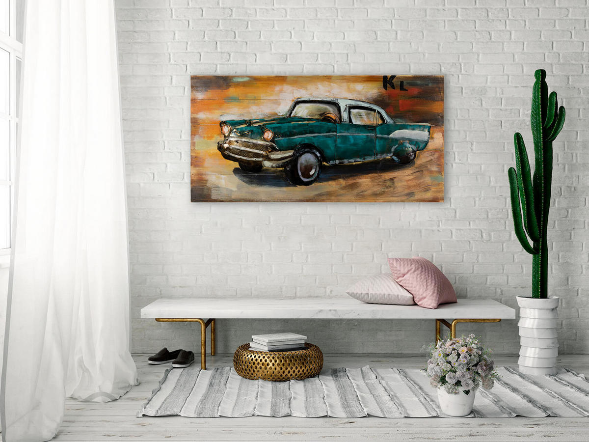 WANDBILD Blau 100/50 cm - Blau/Braun, Holz/Metall (3.5/50cm) - KUNSTLOFT