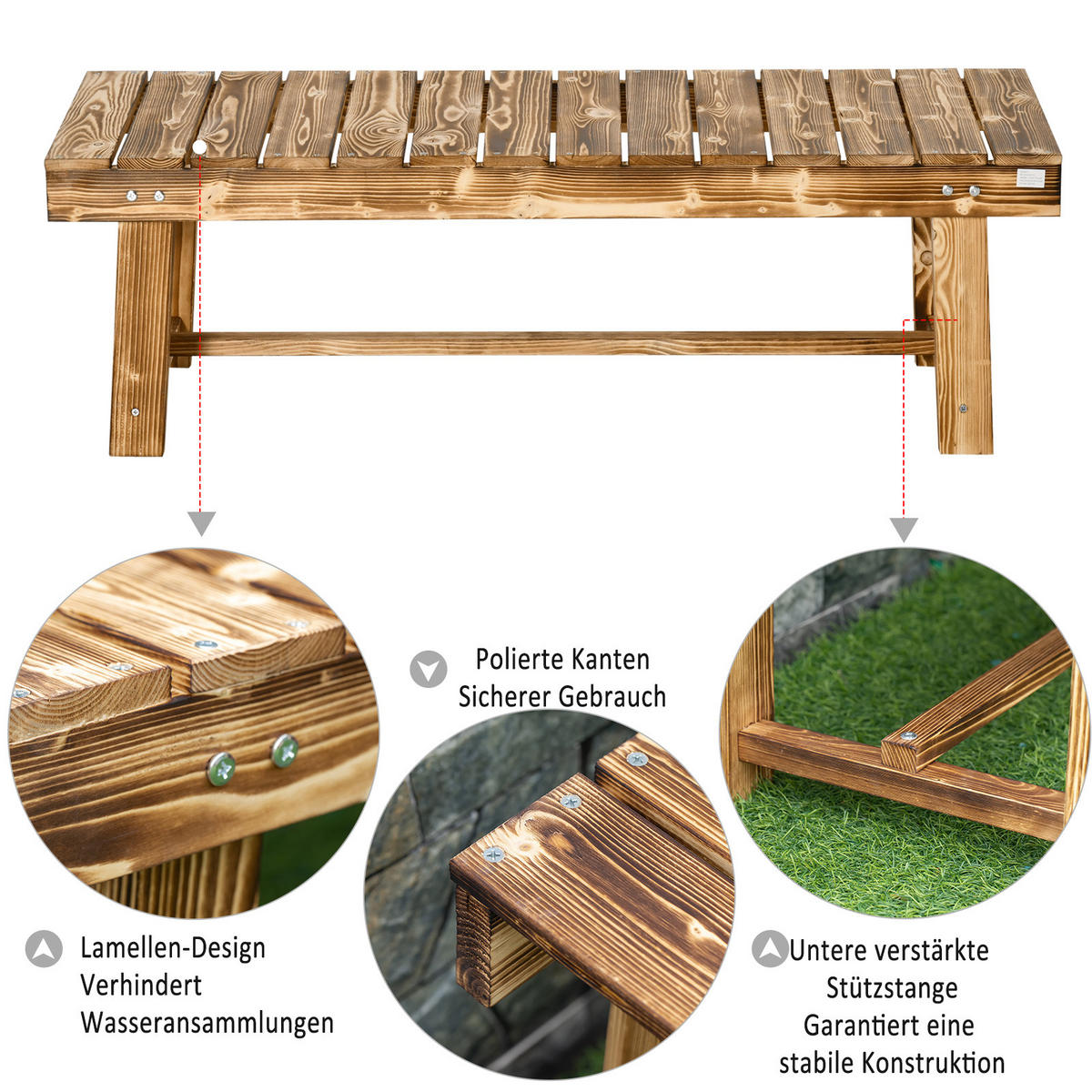 GARTENBANK, 2-Sitzer Holzbank, Gartenmöbel, Rustikale Bank, Massivholz, Dunkelbraun - Braun, Holz (38/35/110cm) - Outsunny