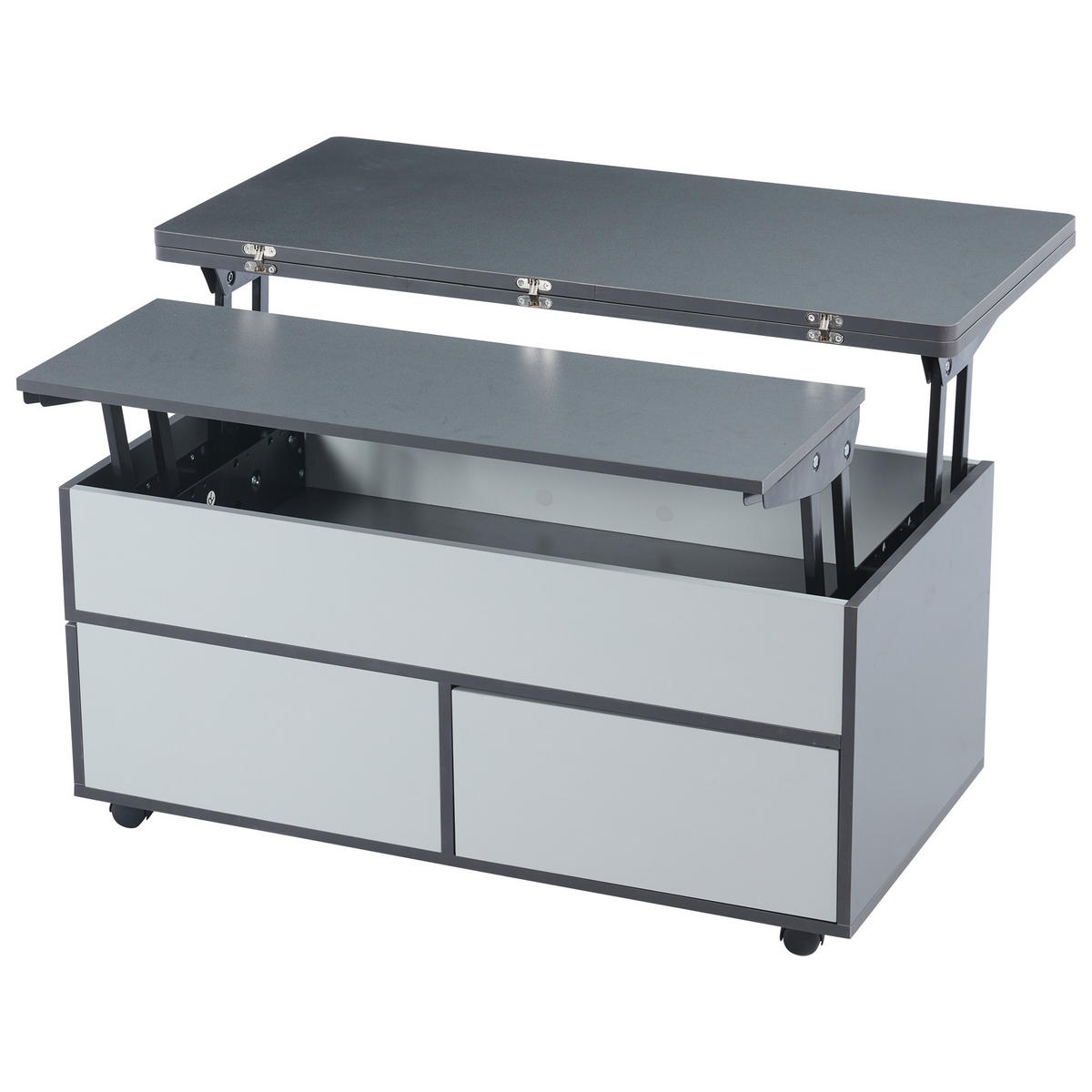 COUCHTISCH 100/98/65 cm grau-weiß aus Spanplatte mit höhenverstellbarer Tischplatte - Grau, Holzwerkstoff (100/98/65cm) - OKWISH