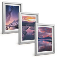 BILDER SET 3er Set - 20x30 cm Silberner Rahmen - Berge, Wasser, wunderschöne Landschaften - Silberfarben, Kunststoff (20/30cm) - TULUP
