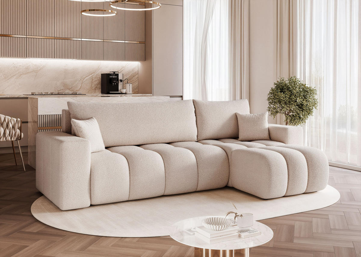 ECKSOFA OFI mit Schlaffunktion und Bettkasten Beige - Beige, Holzwerkstoff/Kunststoff (248/145cm) - Idohome