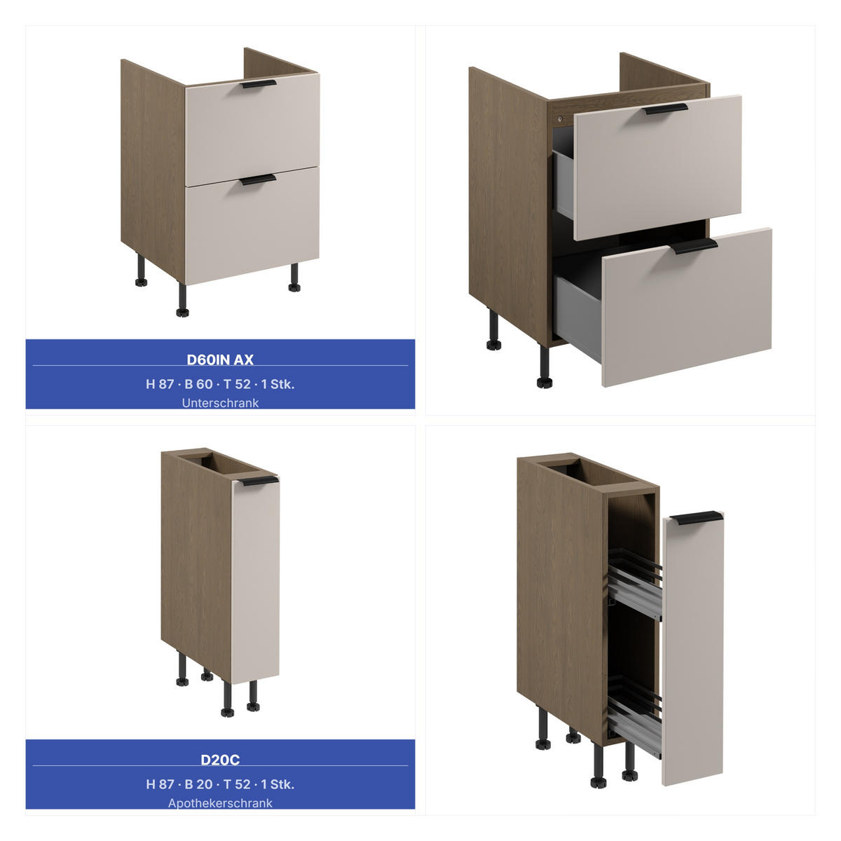 WINKELKÜCHE 405cm x 205 cm - Sorento KS5-M405 - in Beige / Dunkle Eiche - Beige/Dunkelbraun, Holz (610/247/58cm)