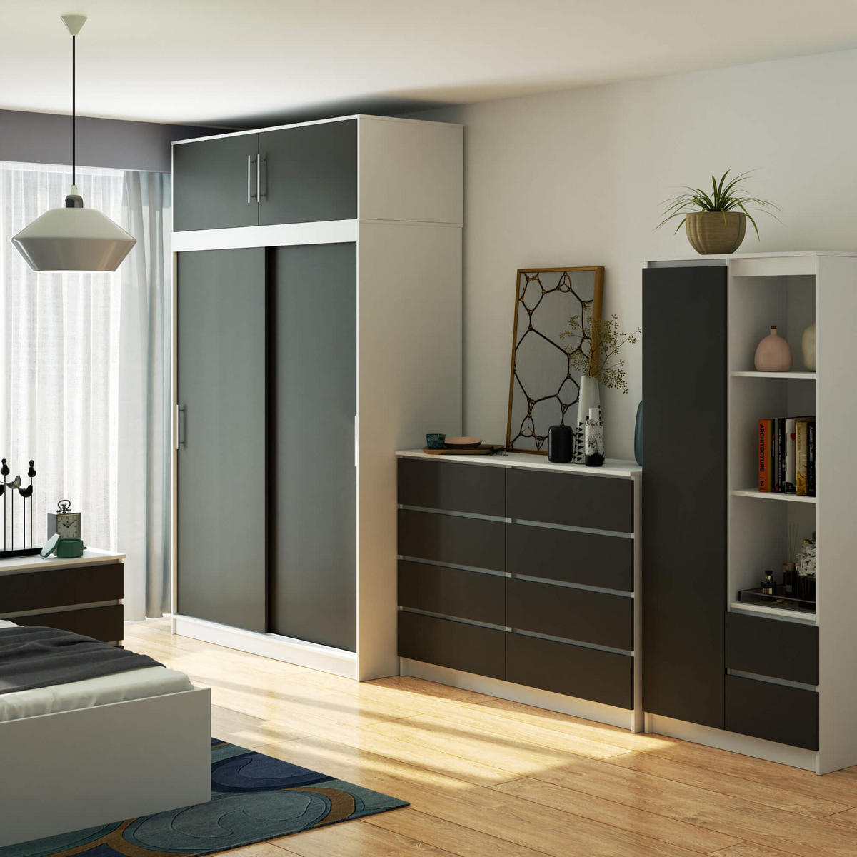 SKRÍŇ Biela, grafitová šedá 245/150/60 - biela, kompozitné drevo (150/245/60cm) - RAUMHIRSCH FURNITURE