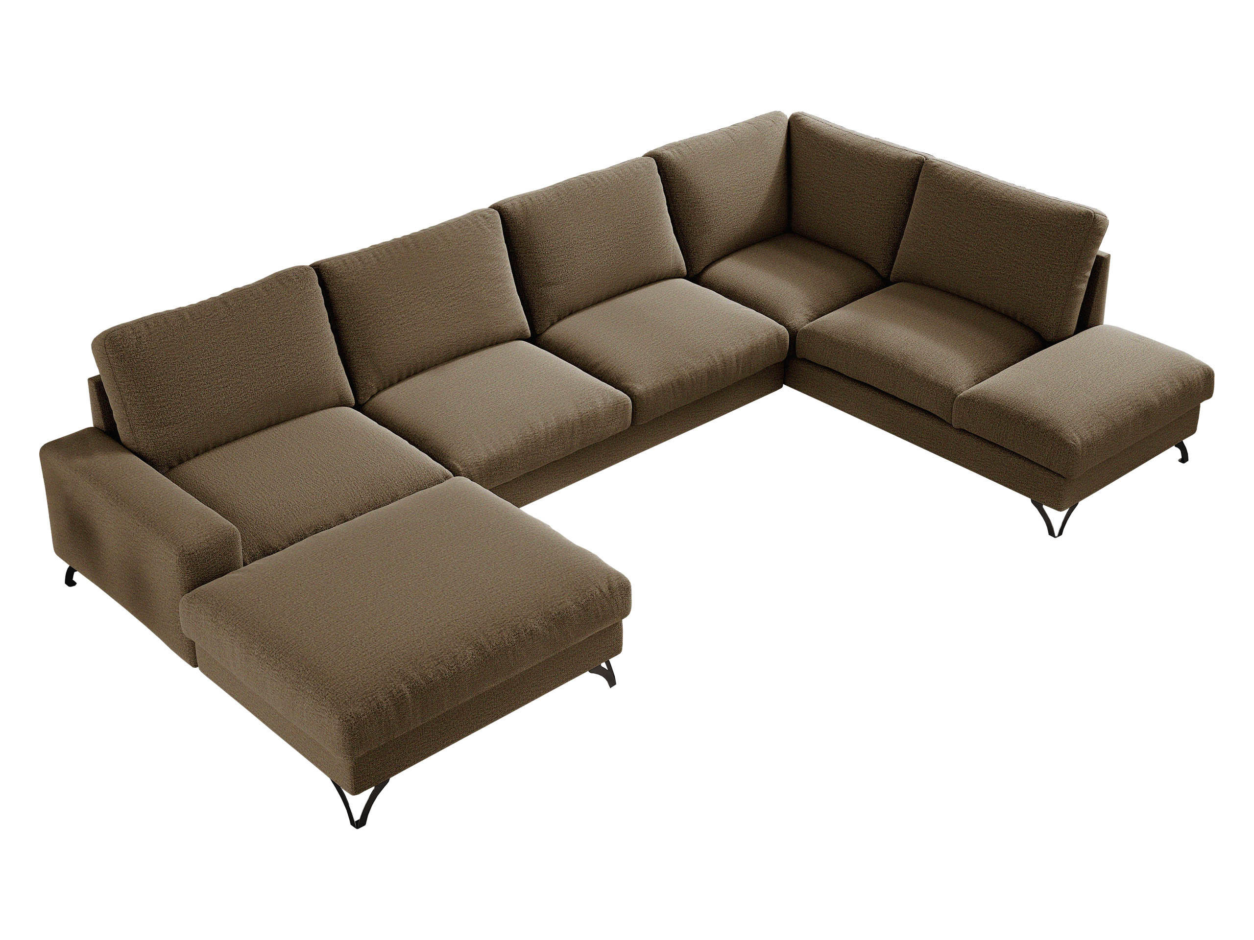 WOHNLANDSCHAFT Flavio U, Seite: Links - L1F+L2F+R3F - Schwarz/Braun, Holz/Textil (367/91/214cm) - MIRJAN24