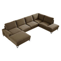 WOHNLANDSCHAFT Flavio U, Seite: Links - L1F+L2F+R3F - Schwarz/Braun, Holz/Textil (367/91/214cm) - MIRJAN24